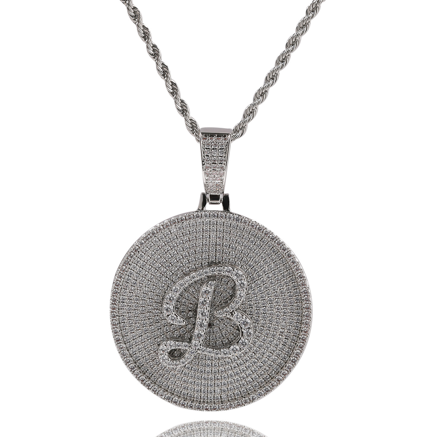 Custom 24-letter Hip-Hop Pendant Necklace with 18K Gold Plated and Silver Plated Link Chain Moissanite Main Stone for Male - view 6