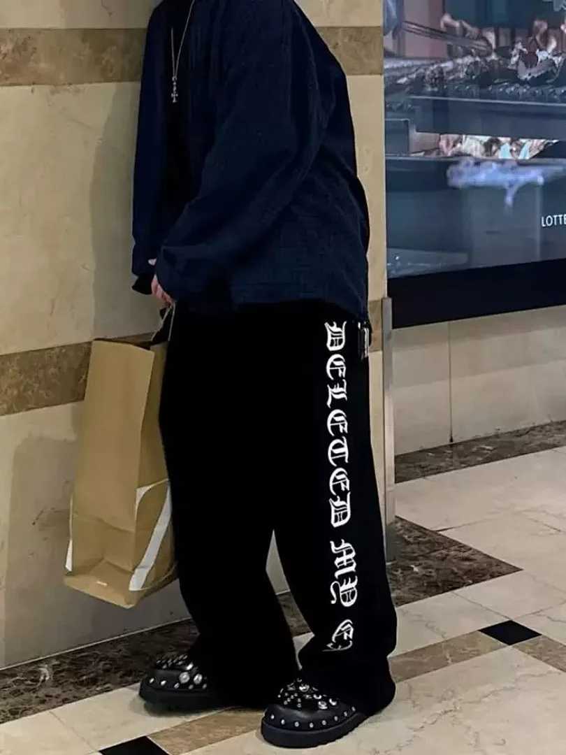 Men's Pants Fashion Sweatpants Men Heavyweight Cotton Wide Leg Pants Gothic Letter Printed Loose Casual Streetwear Sports Trousers D260924 - view 7