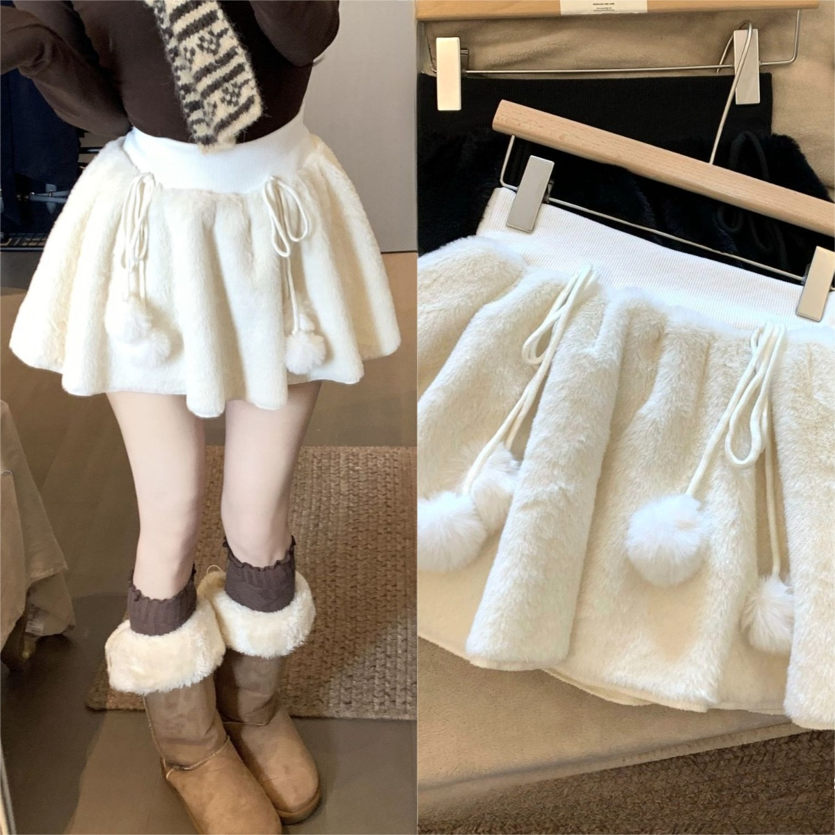 2026 Spring Beige Knit Skirt New Retro Ballet Knitted Ruffle Edge High Waist Slimming A-line Short Skirts Women Japanese Kawaii - view 4