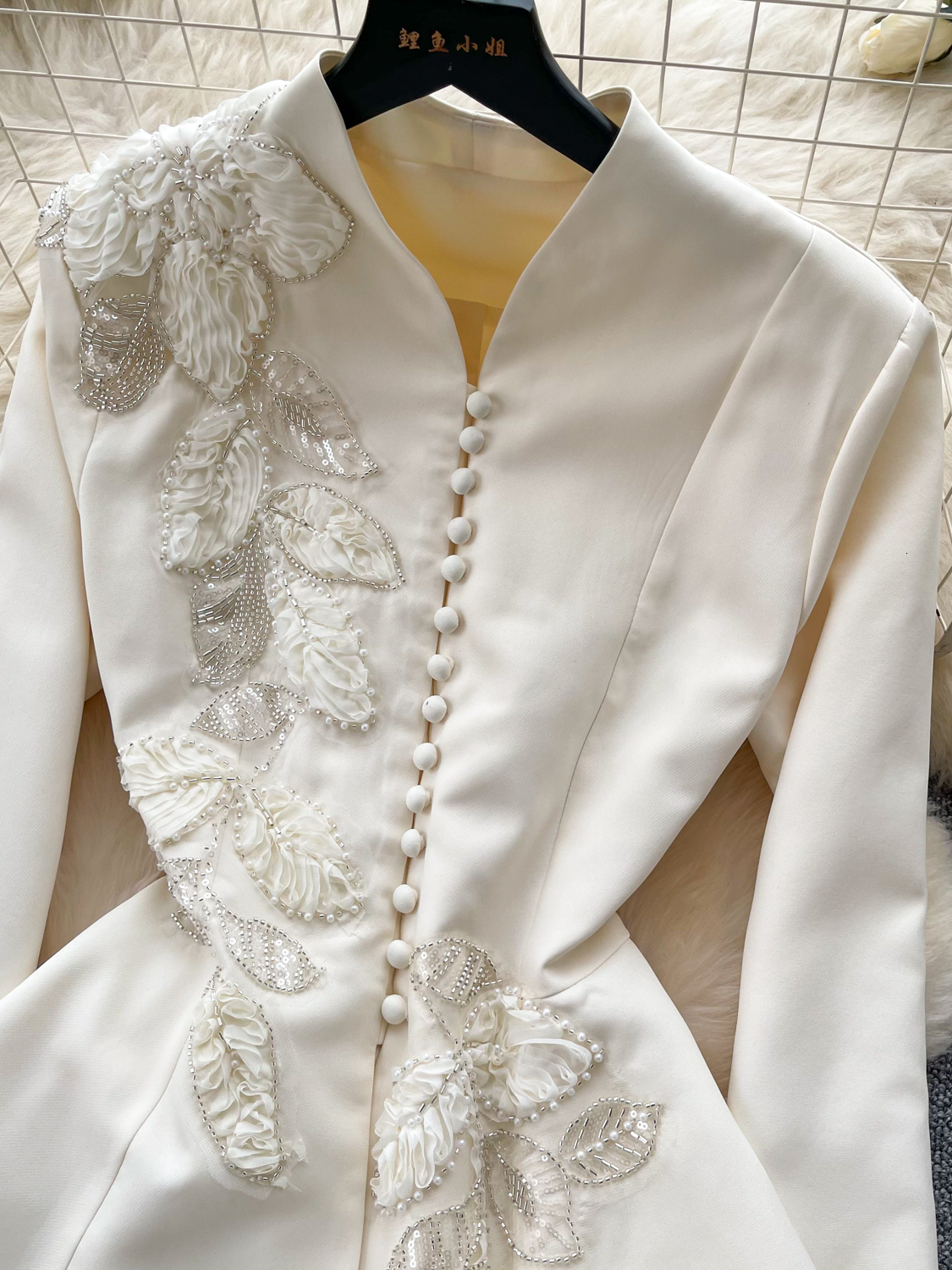 Elegant Embroidered Heavy Work V-Neck Jacket High Waist Pleated Skirt Two-Piece Set for Women Autumn Season Fashion Outfit - view 3