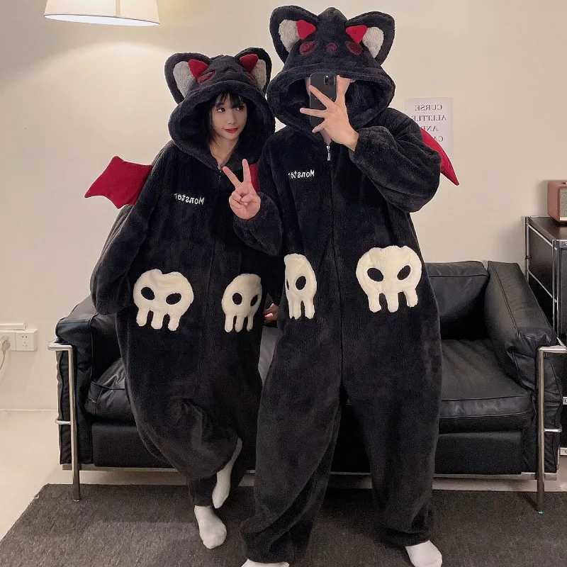 Lounge Women's Sleep Cartoon Devil Pajamas Couples Women Men Onesie Sleepwear Winter Thicken Hooded Loungewear Coral Fleece Homewear Pijama Disfr