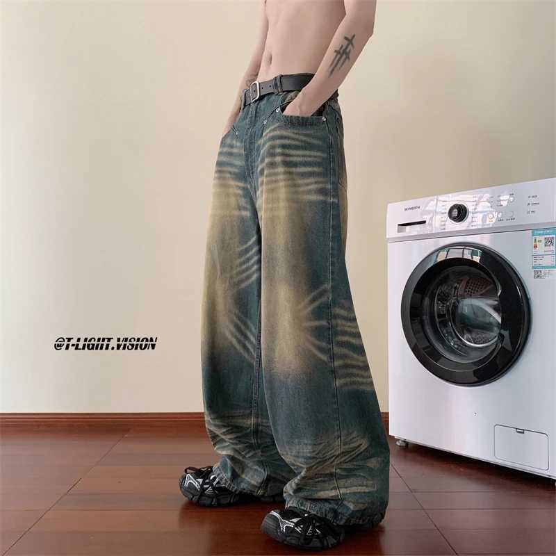Men's Jeans Fashion Blue Tie-dye Wide-leg Jeans Men Distressed Baggy Straight Denim Pants Men High Street Jean Pants Mopping Trousers H260924 - view 6