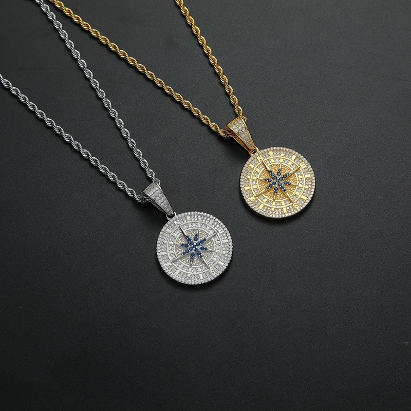 2026 Hip Hop Pendant Necklace 18K White Gold Plated Iced Out Jewelry Moissanite Bling Moissanite Compass Pendant Link Chain for Parties - view 4