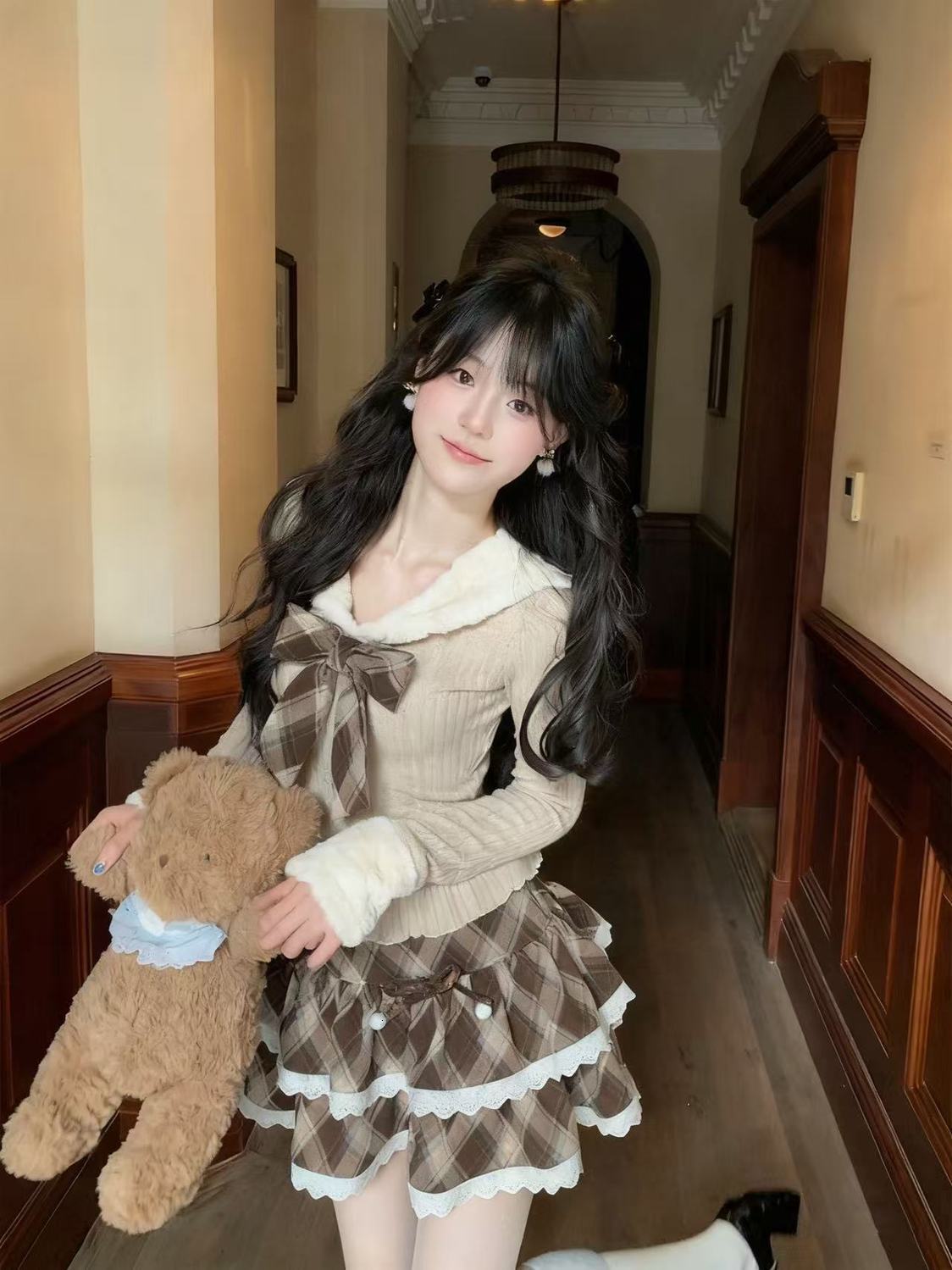 2026 Spring Beige Knit Skirt New Retro Ballet Knitted Ruffle Edge High Waist Slimming A-line Short Skirts Women Japanese Kawaii - view 6