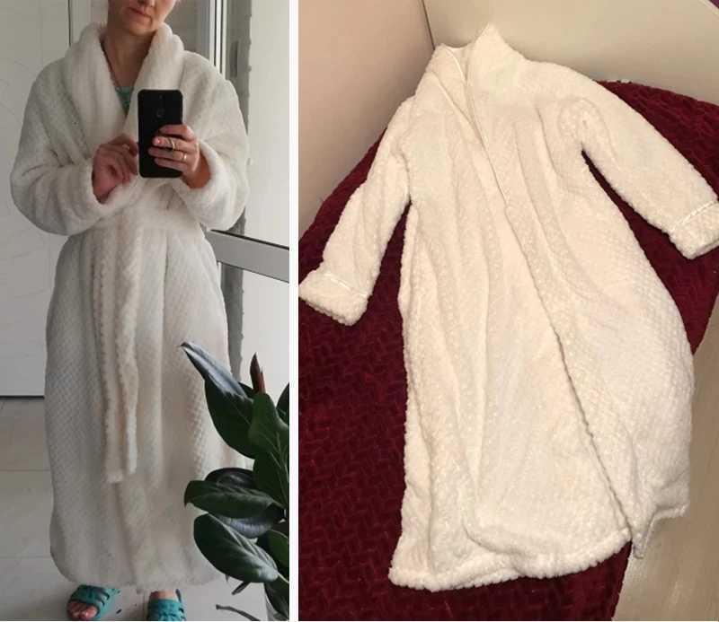 Lounge Women's Sleep Winter Long Bathrobe Women Fluffy Warm Lover Bath Robe with Sashes Soft Kimono Dressing Gown Solid Comfortable Sleepwear Fem - view 6