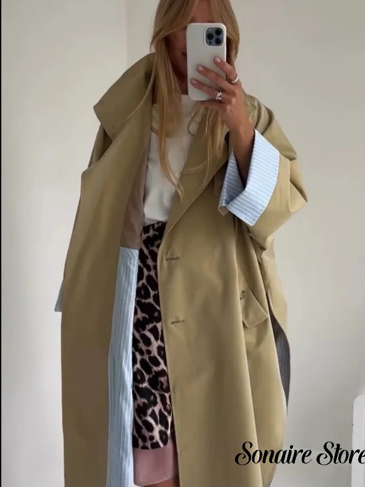 Women's Windproof Trench Coat Chic Long Sleeve Loose Fit Overcoats Stand Collar Long Jackets 2026 Lady Street Fashion Outerwears 260924 - view 7