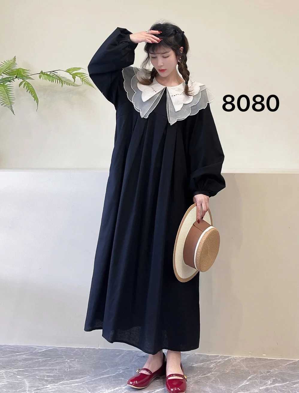 Lounge Women's Sleep Japanese Sweet Mori Girl Peter Pan Collar Patchwork Long Dress Women Spring Autumn Solid Color Long Sleeve Casual Loose Dres - view 7