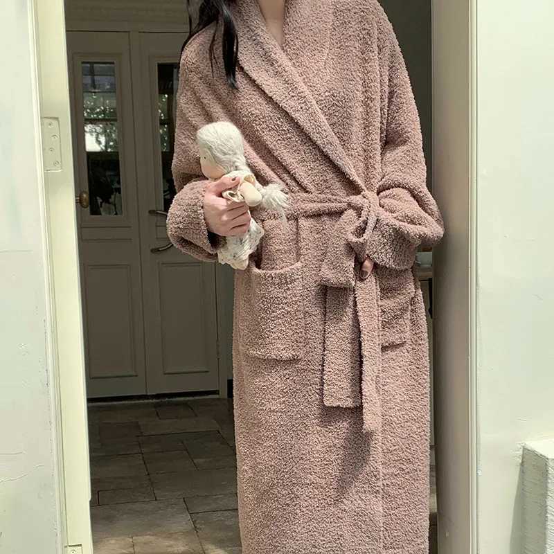 Lounge Women's Sleep Soft Coral Fleece Striped Open Cardigan Belted Long Sleeve Cute Robe Loose Sleepwear Home Clothes for Women Youth All Season - view 5