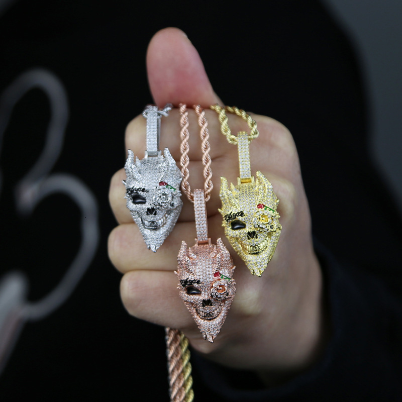 Hip Hop Necklace Jewelry Gold Plated Skull Pendant Moissanite Skull Pendant Iced Out Diamond Skull Pendant for Men Necklace - view 5