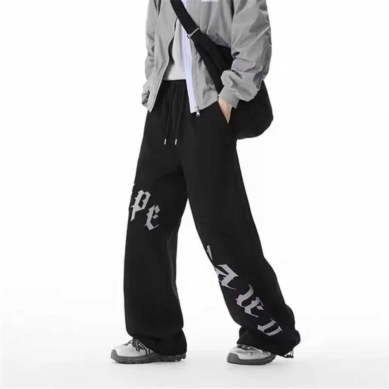 Men's Jeans Spring Goth Letter Printed Baggy Straight Leg Trousers For Man Hip Hop Fashion Cotton Sports Pants Y2K Vintage Pantalones Hombre H260 - view 3
