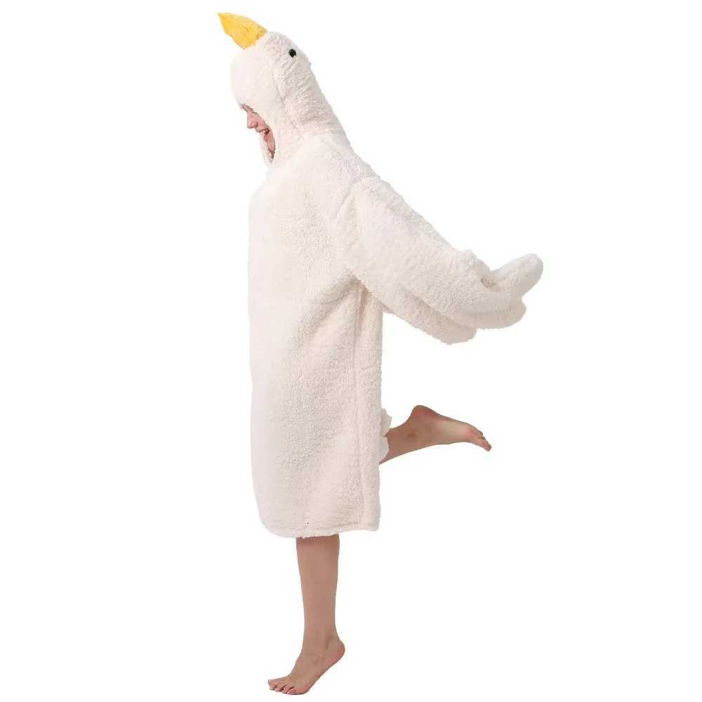 Lounge Women's Sleep Hot Thicken Coral Fleece Hooded Robe Big Goose Nightgown Funny Goose Couple Cute Cartoon Sleepwear Cosplay Duck Home Clothes - view 7