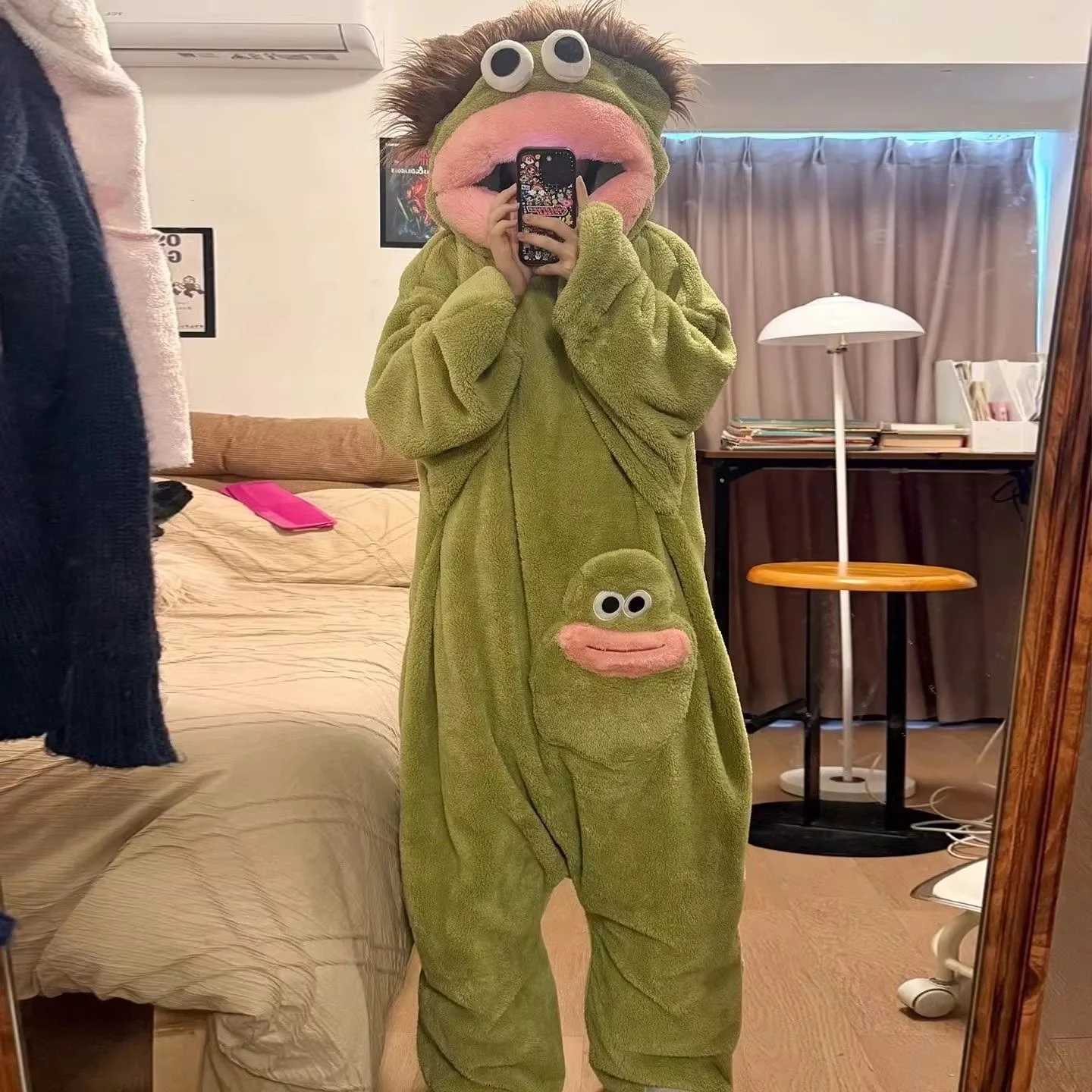 Sleep Lounge Women's 26 New Long Haired Tasmanian Devil Sad Frog Jumpsuit Pajamas Men Women Cute Cartoon Abstract Loungewear Homewear Sleepwear G - view 7