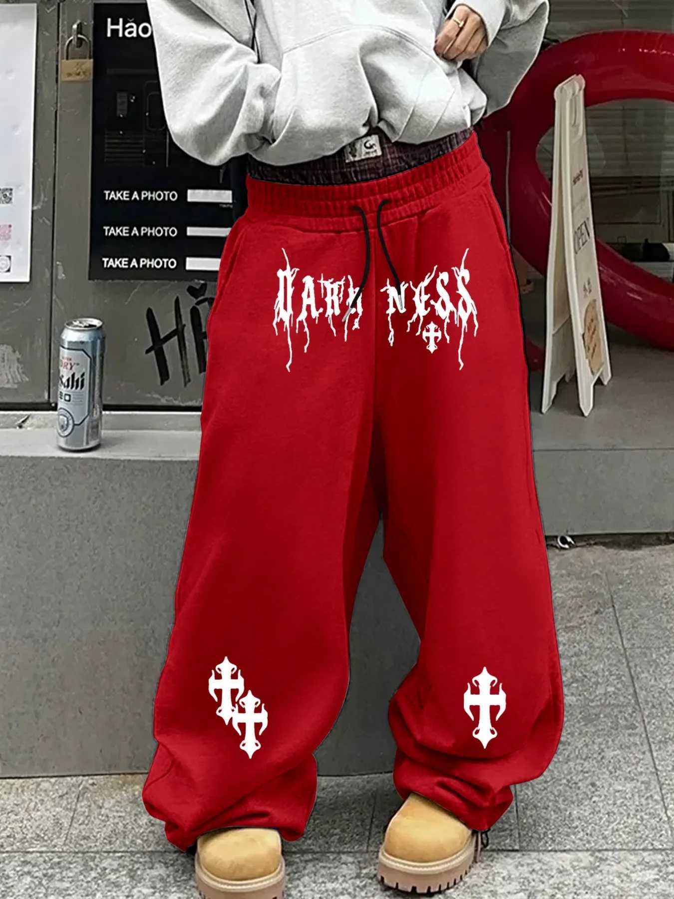 Men's Pants Men Dark Cross Letter Print Straight Sweatpants Breathable Loose Wide Leg Trousers Good Drape Hip Hop Streetwear Trend S-3XL D260924