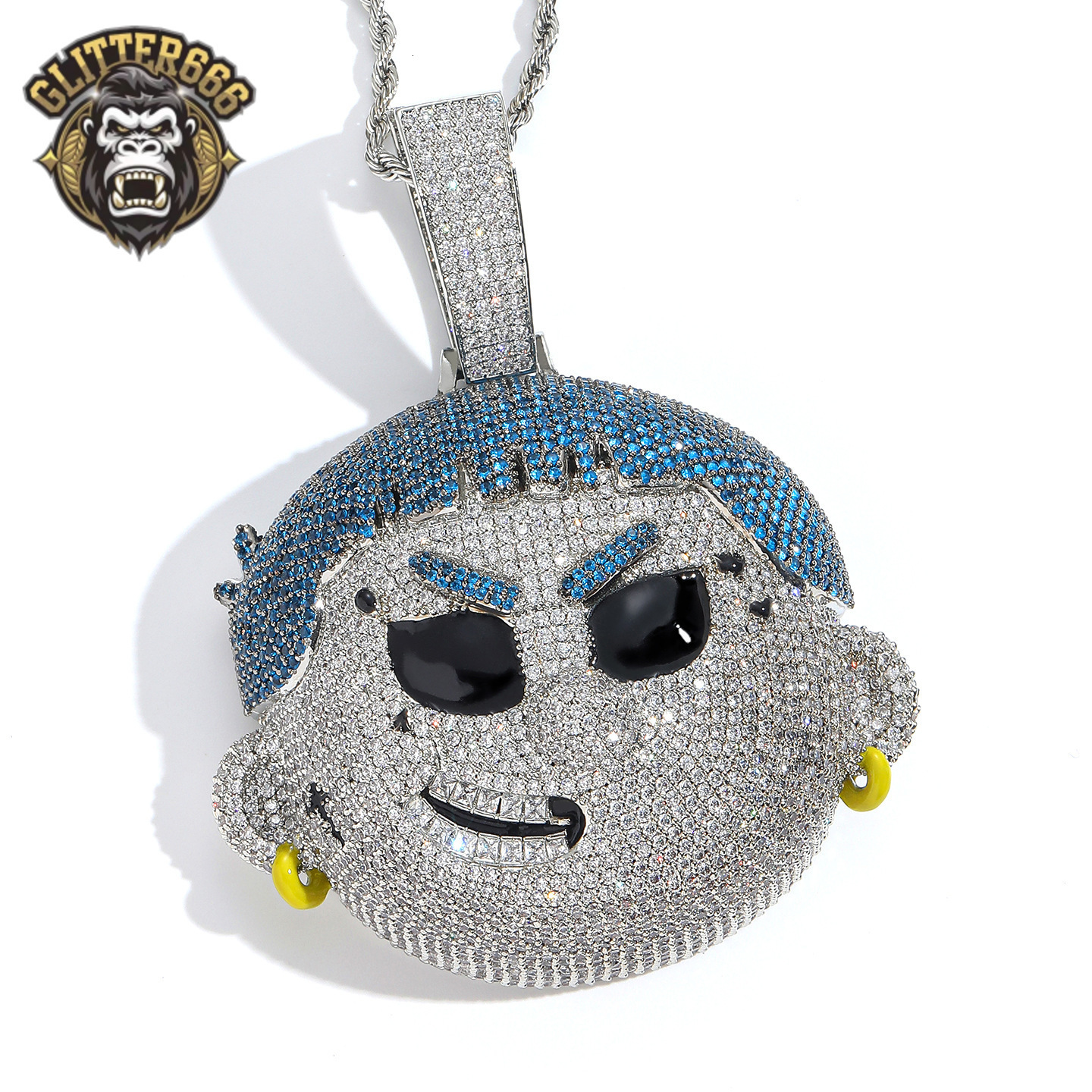 Iced Out Cartoon Pendant Necklace with Sparkling Moissaniteia Wholesale Hip Hop Jewelry for Men Rappers and Streetwear Fans