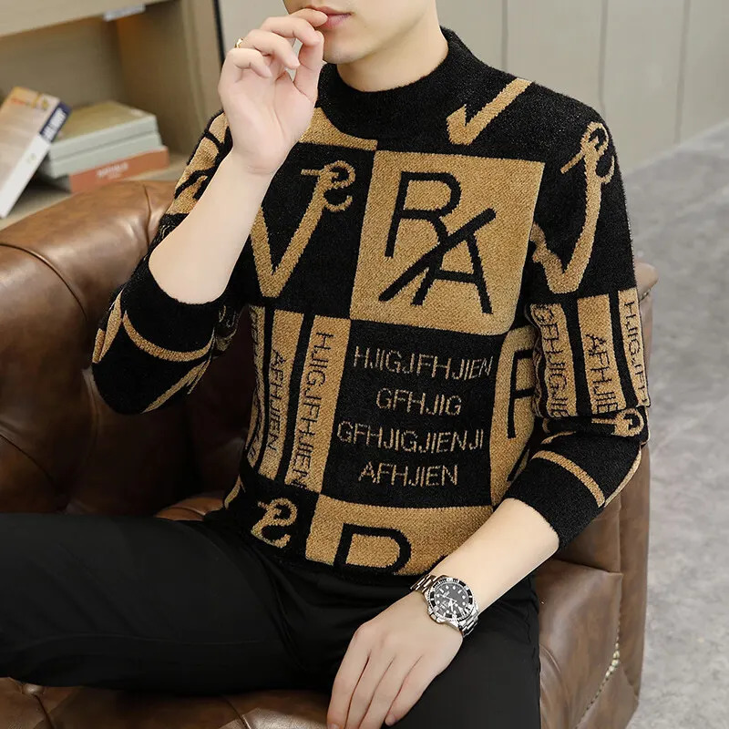 Men Color Block Knitted Sweater Pullovers Printing Round Neck Sweater Autumn/Winter ner Quality Casual Men Clothing Jumper 260923 - view 6