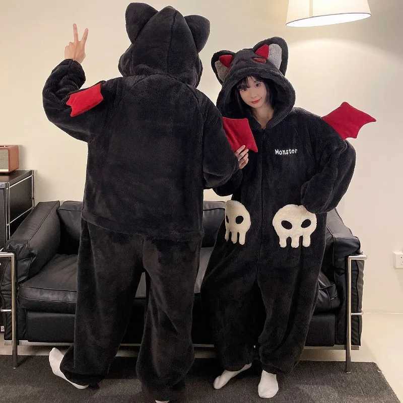 Lounge Women's Sleep Cartoon Devil Pajamas Couples Women Men Onesie Sleepwear Winter Thicken Hooded Loungewear Coral Fleece Homewear Pijama Disfr - view 5