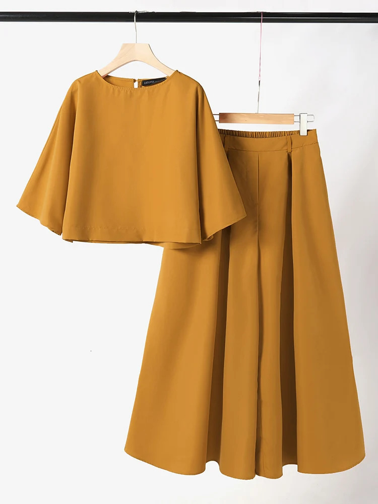 ZANZEA Summer Pant Sets Fashion Matching Women Three Quarter Sleeve ONeck Side Pockets Top 2PCS Blouses Long Wide Leg 260928 - view 5