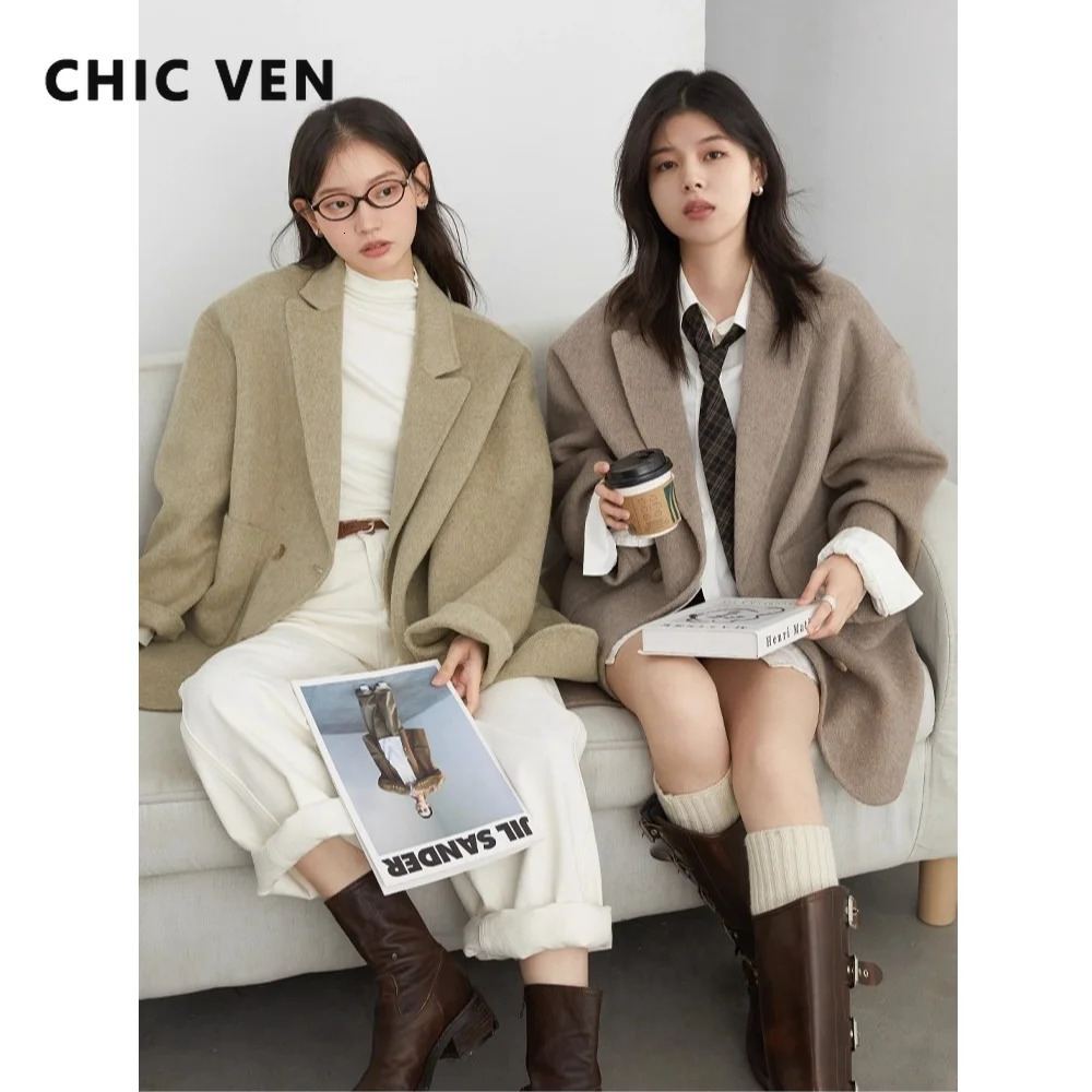 CHIC VEN Women Woolen Coat Loose Solid Mid-length Double-sided Oversized Office Ladies Jackets Outerwear Autumn Winter 2026 260922 - view 3