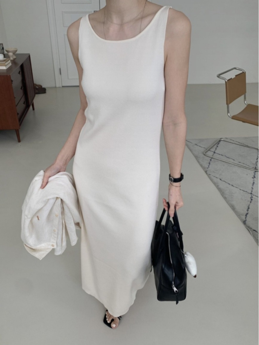 Elegant Summer New Color round Neck Sleeveless Slim Fit Knitted Vest Dress Women's Fashion Korean Style Inner Wear - view 4