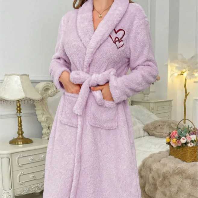 Sleep Lounge Women's Women's long autumn and winter bathrobe flannel thick nightgown coral velvet soft home gown nightgownC260924 - view 5