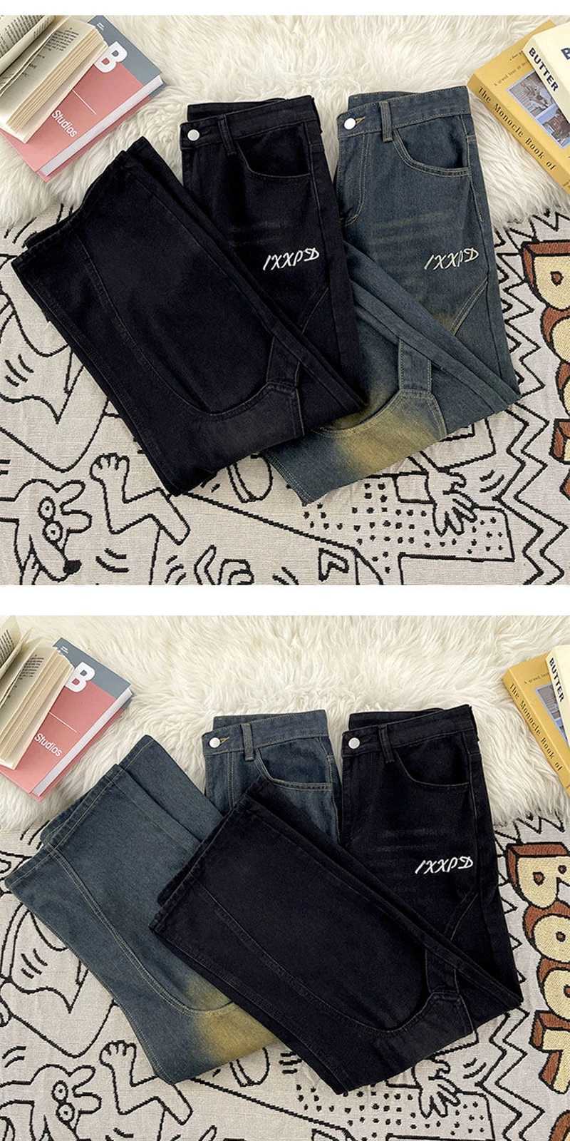 Men's Jeans Y2K Men Jeans Casual Patchwork Vintage Look Straight Cut Denim Pants Denim Cargo Man Pants Korean Men's Wide Leg Jeans H260924 - view 5