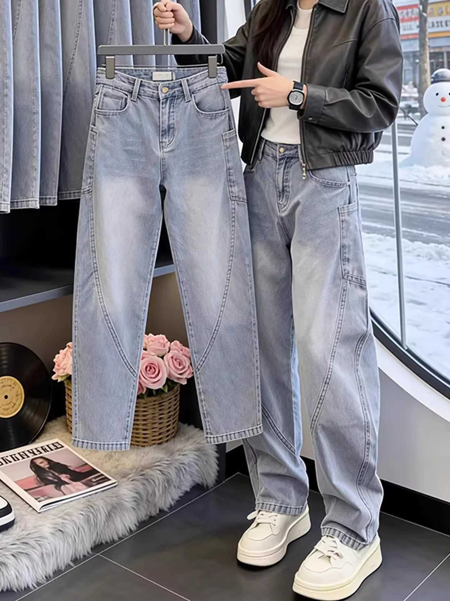 Men's Jeans Y2k New Baggy Jeans Men Women Hip Hop Harajuku Trousers Wide Leg Denim Pants Men's Jeans Streetwear Korean Oversized Cargo Pants - view 3