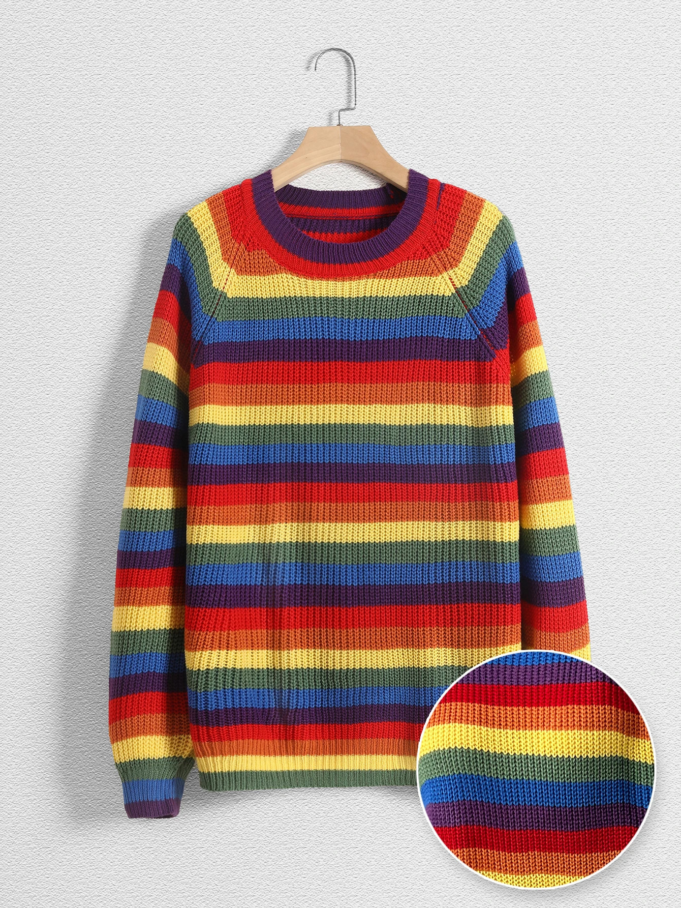 Women's Rainbow Striped Sweater Vintage Oversized Loose Knit Pullover Long Sleeve Casual Tops 260922 - view 3