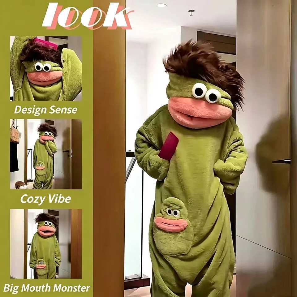Sleep Lounge Women's Hot Big Mouth Monster Cute Funny Onesie Pajamas Thickened Coral Fleece Homewear For Couples Men Women Autumn Cartoon Pajamas