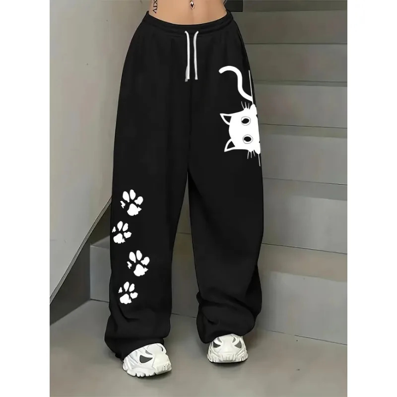 2026 Womens Plussize Street Style Casual Sweatpants with Cat Paw Print Autumn and Winter Fleece Loose Fit Streetwear Oversized 260928 - view 4