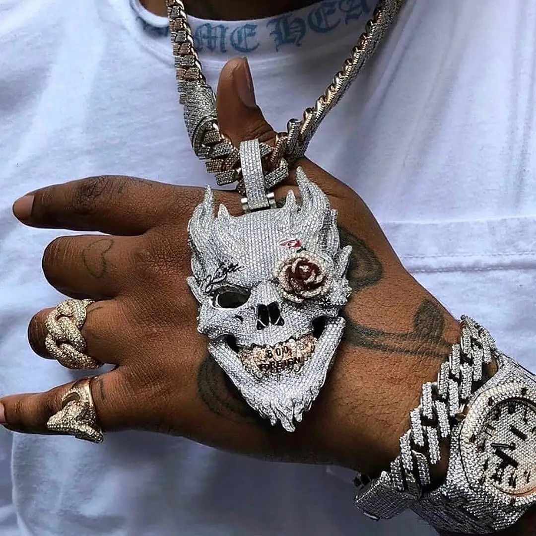 Hip Hop Necklace Jewelry Gold Plated Skull Pendant Moissanite Skull Pendant Iced Out Diamond Skull Pendant for Men Necklace - view 3