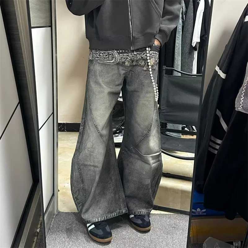 Men's Jeans 2026 Spring Men's Goth Graphic Printed Straight Wide Leg Jeans Hip Hop Fashion Streetwear Denim Trousers Y2K Vintage Baggy Jean  - view 3