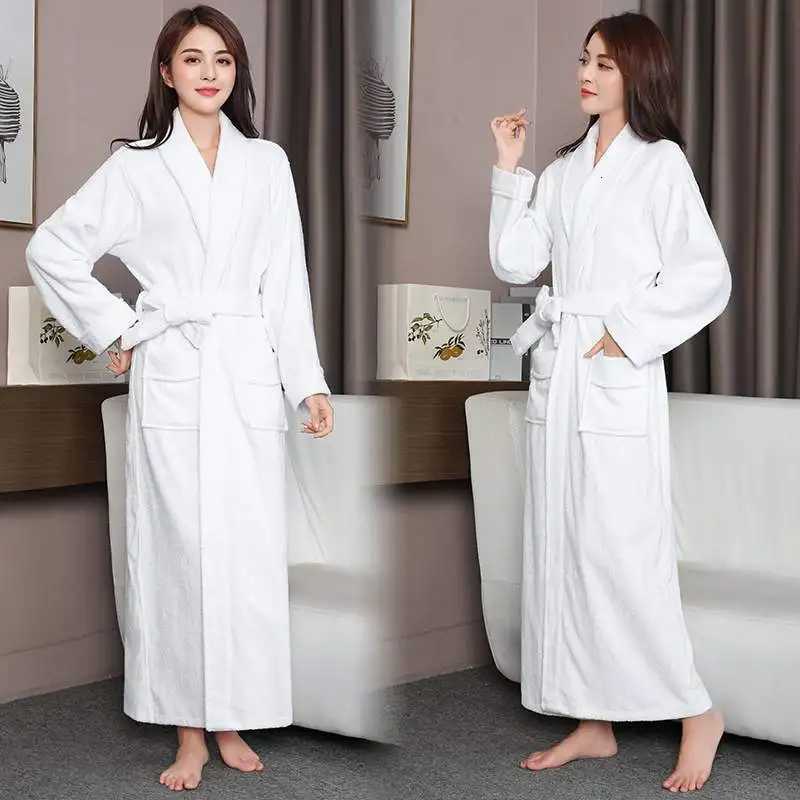 Sleep Lounge Women's 100% Cotton Toweling Terry Extra long Extra thick Robe Lovers Bath Robe Men And Women Nightrobe Sleepwear Casual Home Bathro - view 4