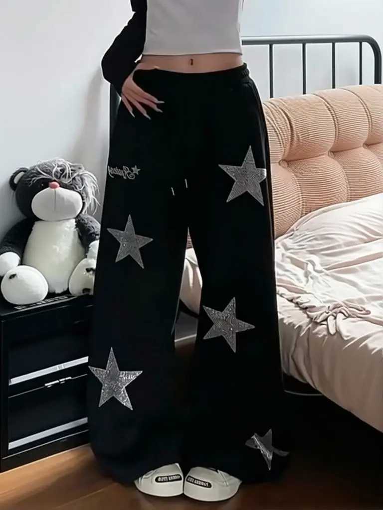 Men's Pants Star Rhinestone dr1 Hip Hop Sweatpants Men Baggy Wide Leg Casual Cotton Trousers Y2K Wide leg Sport Pants Streetwear D260924 - view 3