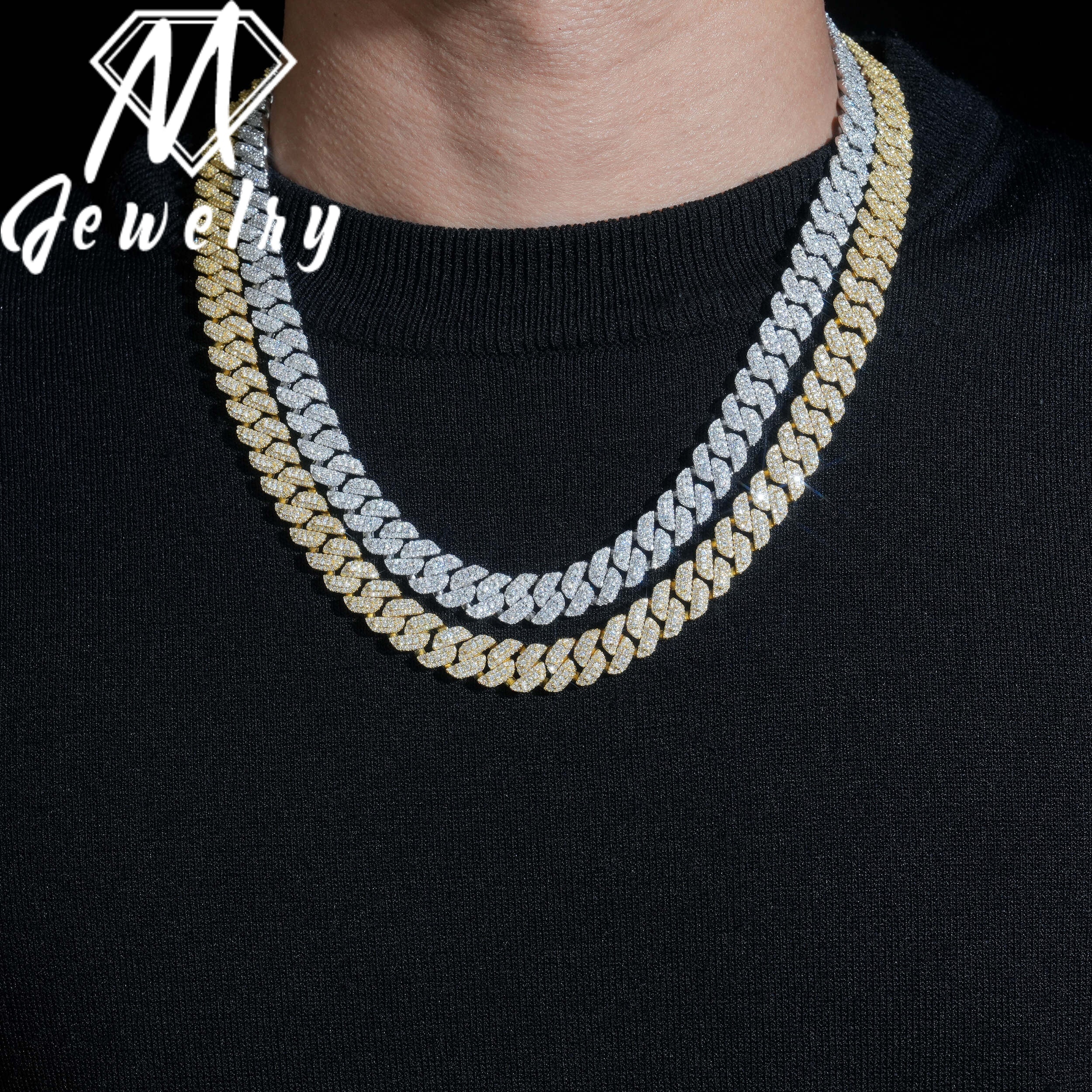 Wholesale 10mm Copper Moissanite Cuban Link Chain Iced Out Full Paved VVS Moissanite Necklace Box Clasp with Safety Latch Unisex - view 7