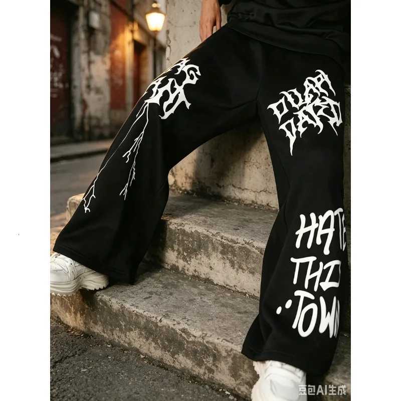 Men's Pants 2026 New Summer American Graphic Baggy Pants Men's Black Gothic Print Wide Leg Fast Dry Sweatpants Y2K Streetwear Trousers D2609