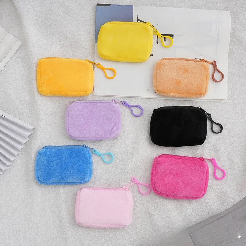 Korean Mini Fashion Plush Square Zipper Coin Purse Card Package Coin Bag Cute Purse Key Earphone Pouch Women Thin Small Handbag 260924 - view 4