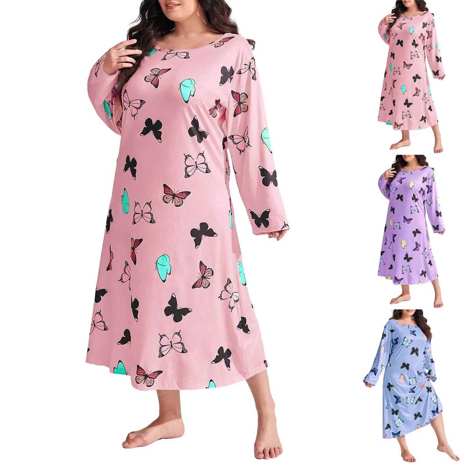 Lounge Women's Sleep Knitted Cotton Women Plus Size Lingere Nightgown Loose Nightdress Long Sleeve Night Gown Cute Cartoon Home Dress Sexy Sleepw - view 6