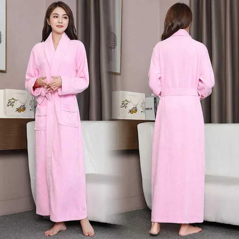 Sleep Lounge Women's 100% Cotton Toweling Terry Extra long Extra thick Robe Lovers Bath Robe Men And Women Nightrobe Sleepwear Casual Home Bathro - view 5