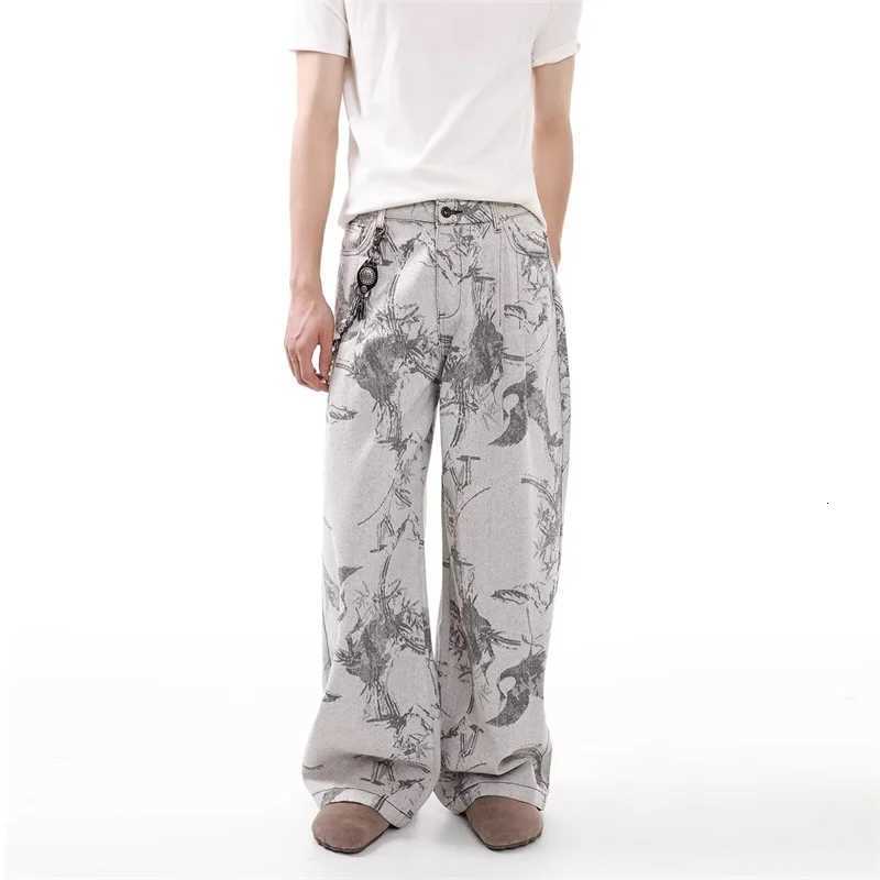Men's Jeans 2026 New Men's Goth Graphic Printed Straight Leg Jeans Harajuku Fashion Baggy Denim Trousers Y2K Vintage Streetwear Gray Jean H2