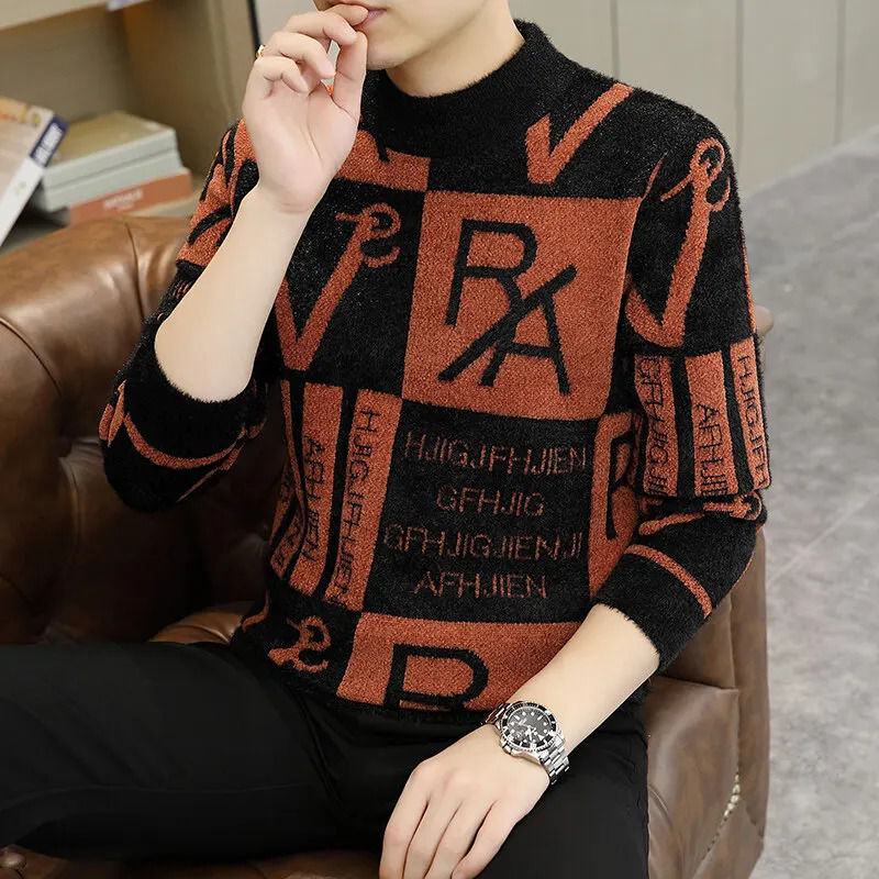 Men Color Block Knitted Sweater Pullovers Printing Round Neck Sweater Autumn/Winter ner Quality Casual Men Clothing Jumper 260923