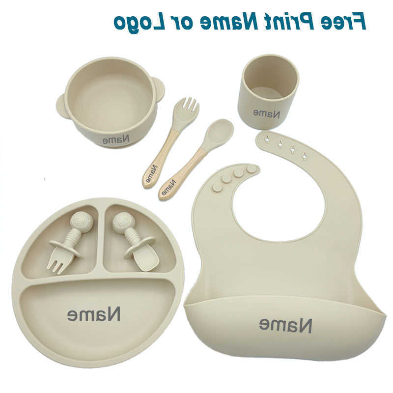 Feeding Other Baby Personalized Name Baby Silicone Feeding Set Sucker Bowl Silicone Dishes Plate For Baby Cup Bibs Spoon Fork Tableware BPA Free C2609