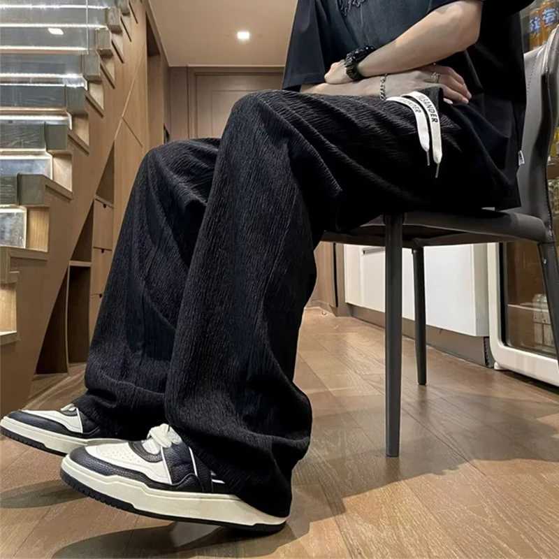 Men's Jeans 2026 New Men's Texture Draped Ice Silk Pants Casual Straight-Leg Drawstring Baggy Sweatpants Y2K Vintage Streetwear Trousers H26