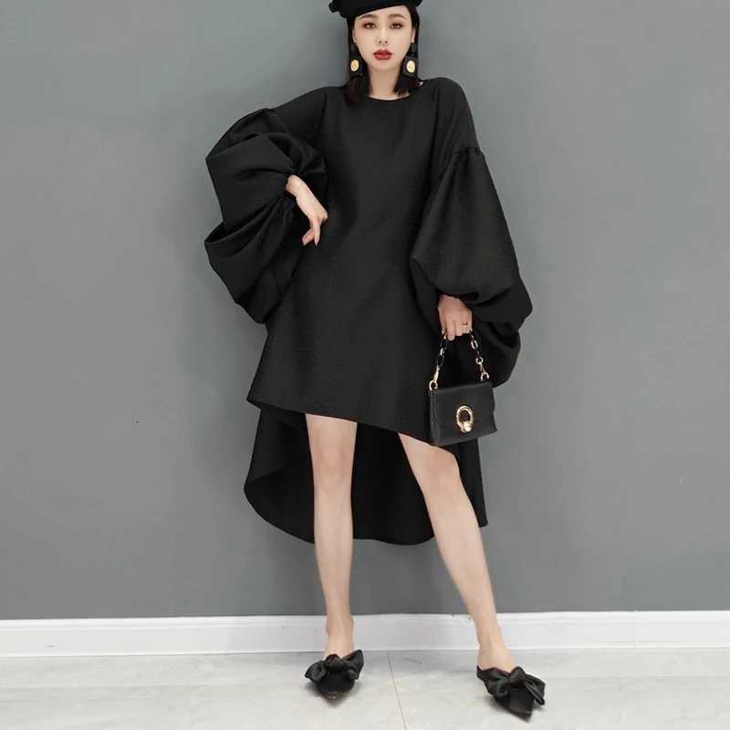 Sleep Lounge Women's New Winter Lantern Sleeve Long Back Design Woman Black Dress Loose Fit Chic Very Big Size Casual Streetwear Large Robe JKXD1 - view 3
