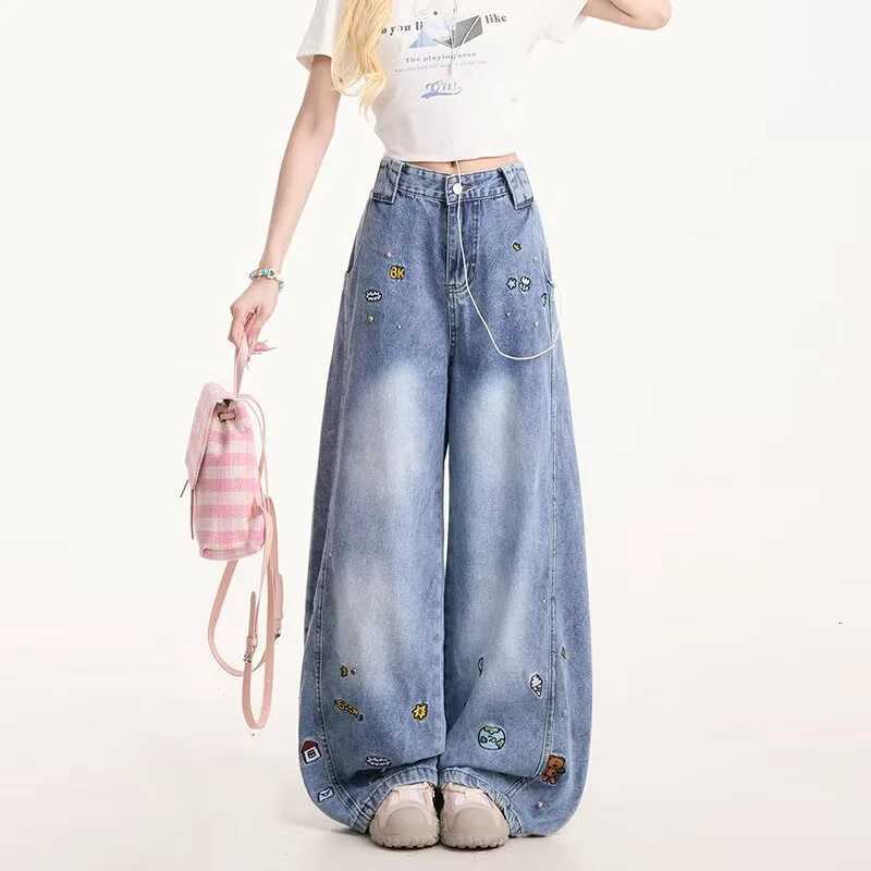 Men's Jeans Spring Cartoon Embroidered Baggy Straight Jeans For Man High Street Fashion Denim Curved Pants Hip Hop Punk Y2K Vintage Jean H260924 - view 4
