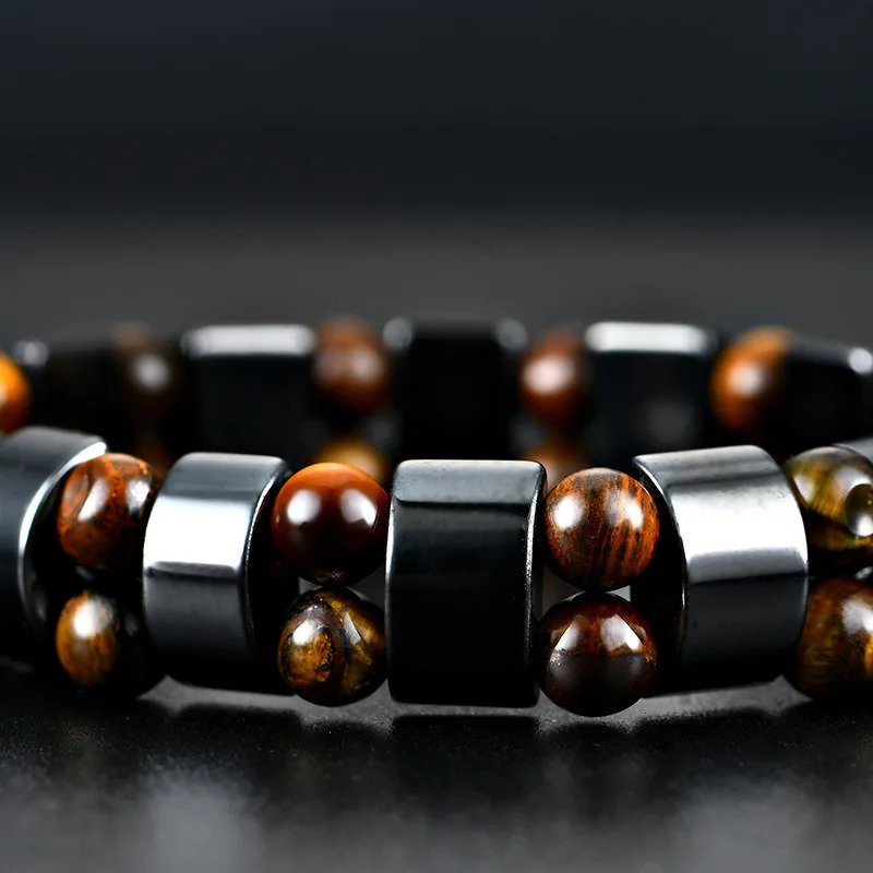 Double Hematite Tiger's Eye Bracelets Men Tiger Eye Hematite Charm Bracelets for Women Natural Energy Stone Bracelet Jewelry 260924 - view 5