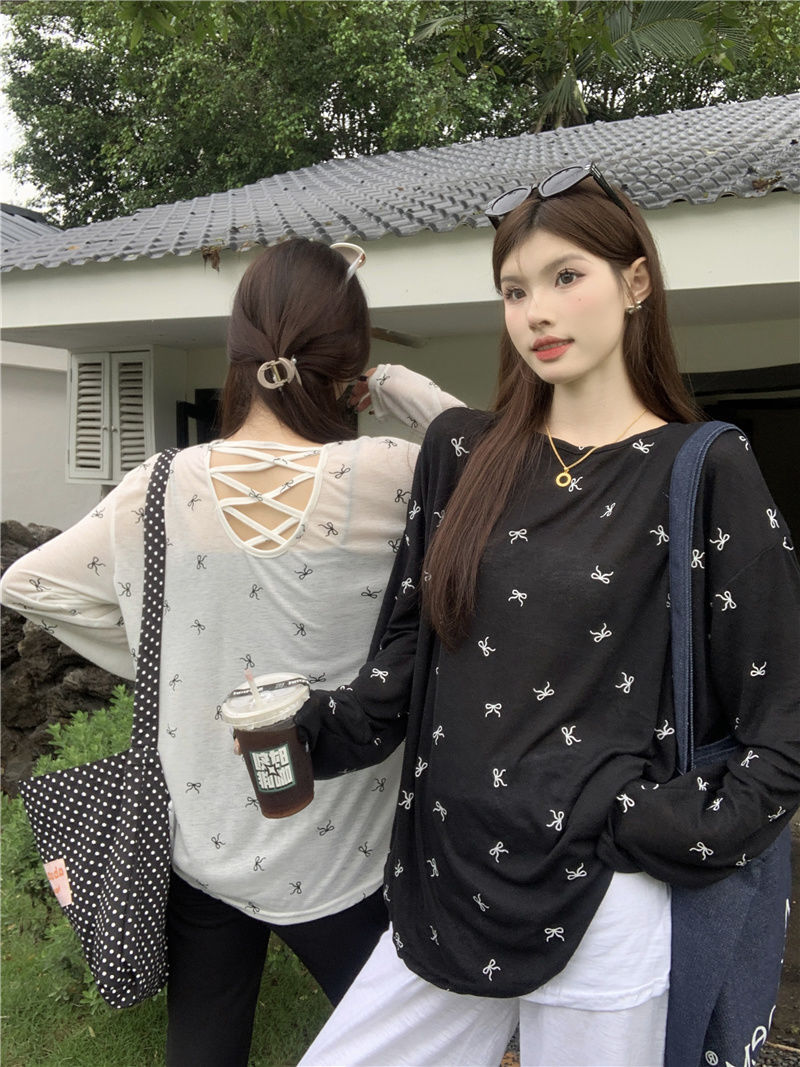 Ladies Summer Loose Long Sleeve T-Shirt Knot Print Ice Silk Thin Sun Protection Casual Top Breathable Moisture Wicking - view 3