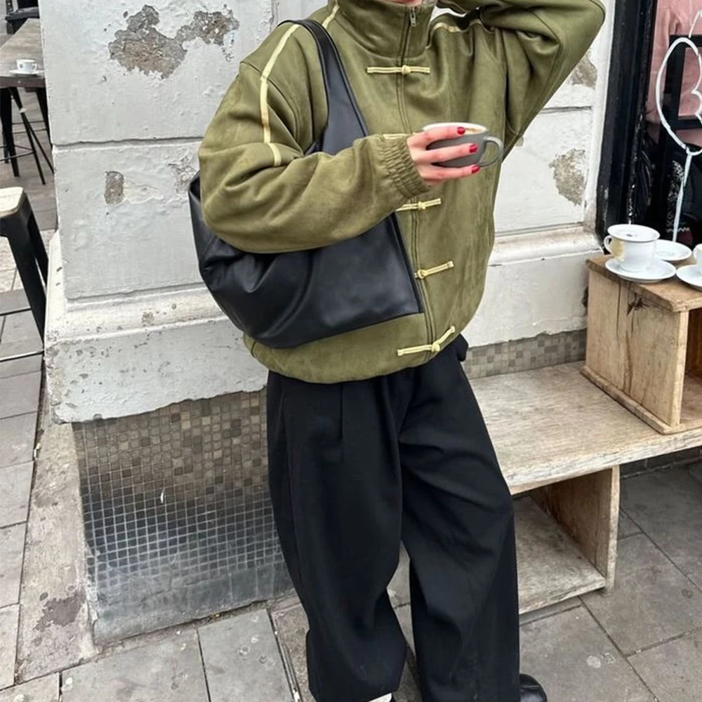 Women Chinese Style Retro Aesthetic Jackets Stand Collar Button Comfortable Casual Long Sleeve Sweatshirts Bomber Jackets 260922 - view 3