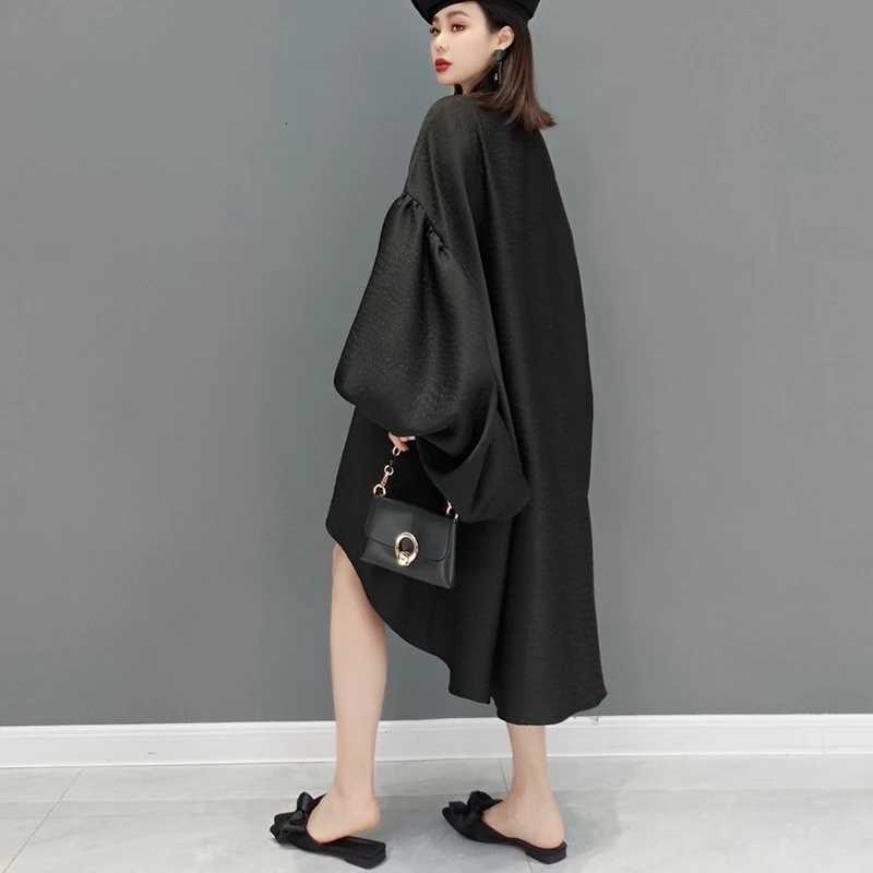 Sleep Lounge Women's New Winter Lantern Sleeve Long Back Design Woman Black Dress Loose Fit Chic Very Big Size Casual Streetwear Large Robe JKXD1 - view 6
