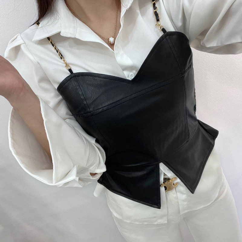 Elegant OL Style Shirt And PU Leather Vest Two-Piece Set Women's Fashion Design Turn-down Collar Trendy Autumn Collection - view 4