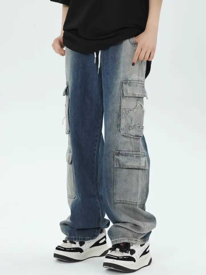 Men's Jeans washed water Men's Cargo Jeans Casual Loose Stacked Trousers Gothic Men Baggy Sweatpants Autumn Black Long Work Pants H260924